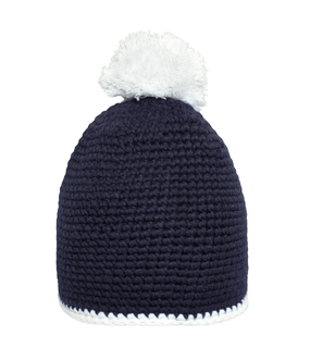 Pompon Hat w/ Contrast Stripe